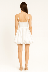 POLKA DRESS WHITE KNITTED SATIN PARTY WHITE BUBBLE DRESS