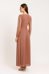 Ocassion chiffon dress Deep V neck lace long sleeves