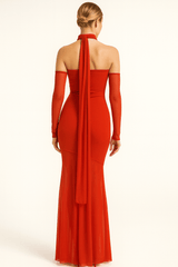 PINK POWER MESH DRESS WITH GLOVES