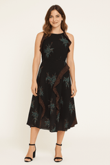 PRINT CHIFFON DRESS WITH FLURE