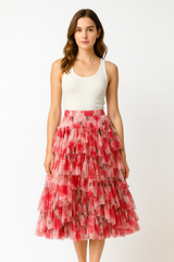 PRINTED MESH SKIRT FLOWER PRINT REGULAR FIT - RUFFLED print mesh dress