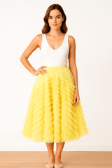 BLUE MESH SKIRT PLAIN BLUE NEEDLE & THREAD HATTIE RUFFLE ANKLE SKIRT