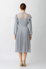 Daily chiffon pleats dress top with yuke lace fabric gatheres on wasit seam bottom fully pleats