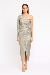 Party stripe pattern sequins dress special pattern sequins fabric one shoulder bodycon bottom