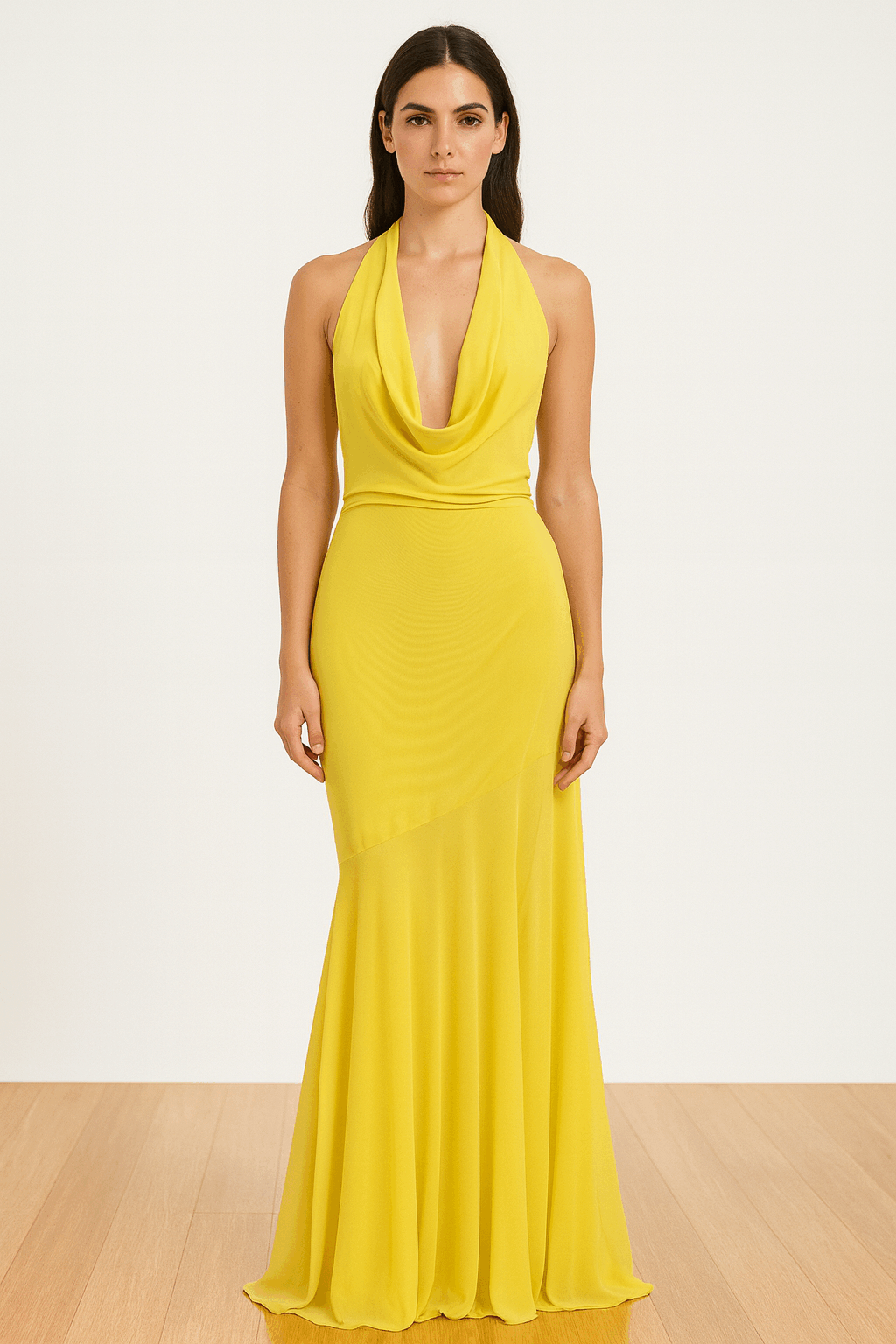 ADDISON MAXI deep Cowl neck at front CB has very long tie belt