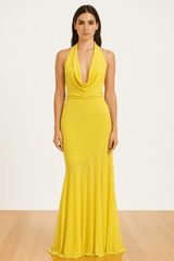 ADDISON MAXI deep Cowl neck at front CB has very long tie belt