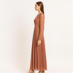 Ocassion chiffon  dress Deep V neck  lace long sleeves