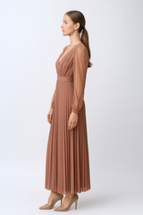 Ocassion chiffon  dress Deep V neck  lace long sleeves