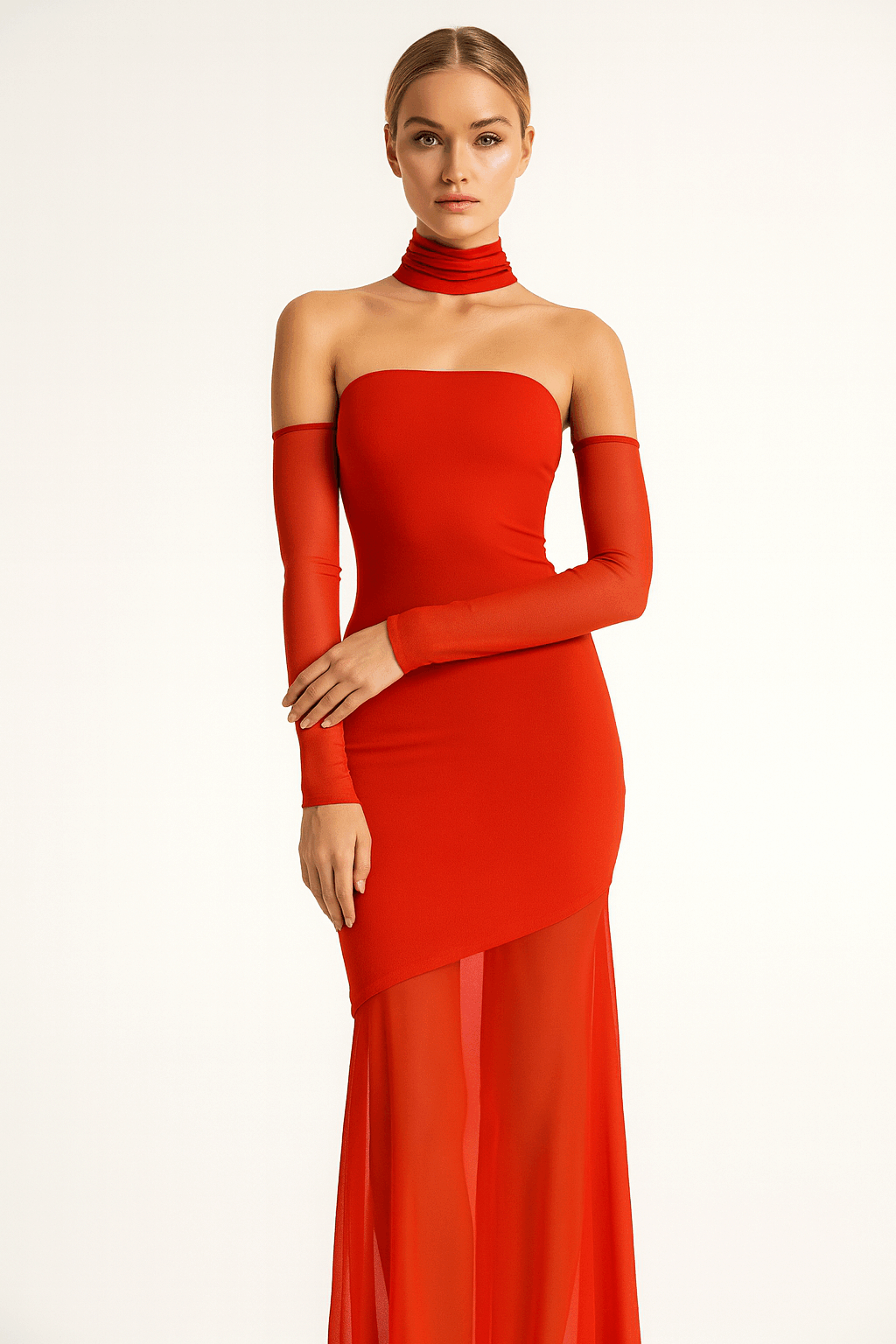 PINK POWER MESH DRESS WITH GLOVES