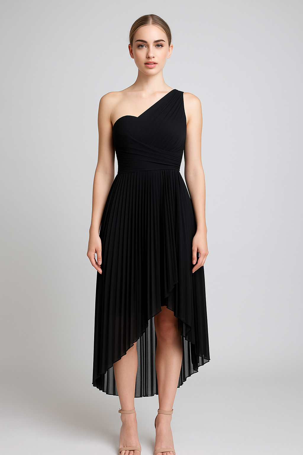 Party chiffon pleats dress heart top fully pleats on top and bottom  asymmetrical bottom hem